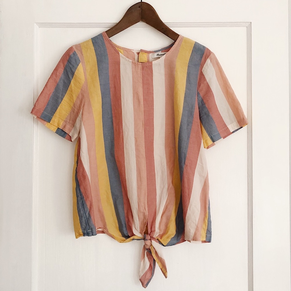 Button Back/Tie Front Tee in Sherbert Stripe